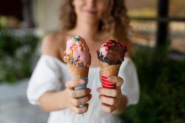 Girl holding two ice cream cones