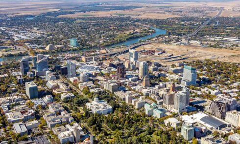An aerial view of the city of Sacramento